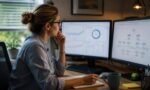 Professionista del marketing studia materiali di formazione SEO al computer