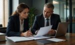 Due professionisti confrontano un contratto cartaceo con la versione digitale durante una revisione